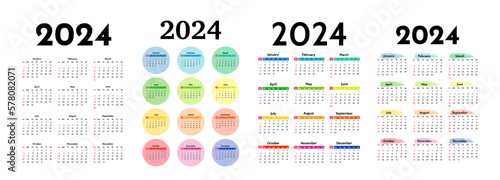 Calendar for 2024 isolated on a white background