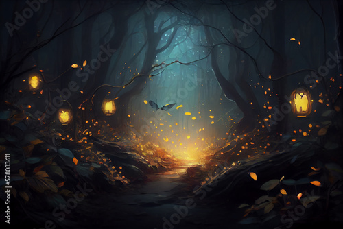 Firefly leave forest to see world in Fantasy art.