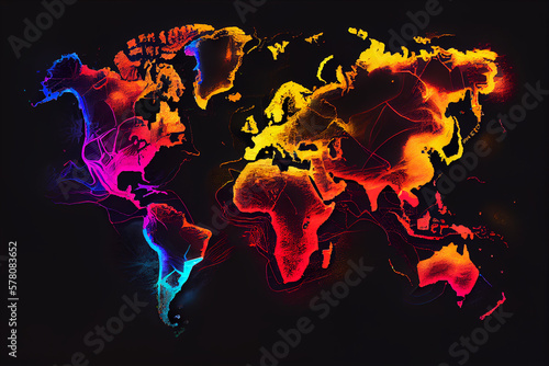 World map neon colorfool illustration. photo