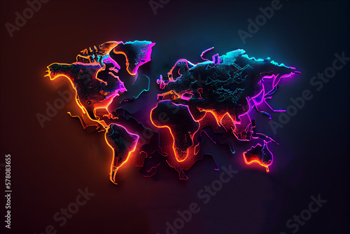 World map neon colorfool illustration. photo