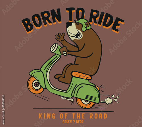 vector cute animal bear motorcycle drawing t shirt graphic print design