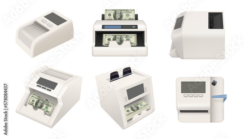Counter money. Realistic template of electronic items for bank count cash money decent vector set