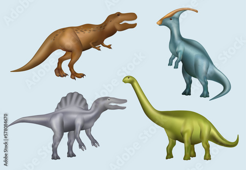 Realistic dinosaur. Mesozoic prehistory period wild big aggressive animals lizards brachiosaurs decent vector gigantic dinosaurs