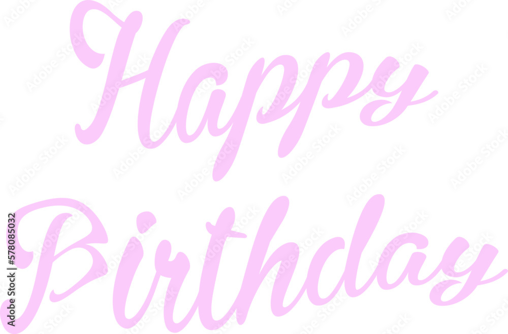 Pink happy birthday text on a white background.