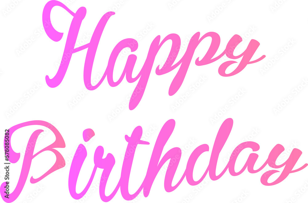 Pink happy birthday text on a white background.