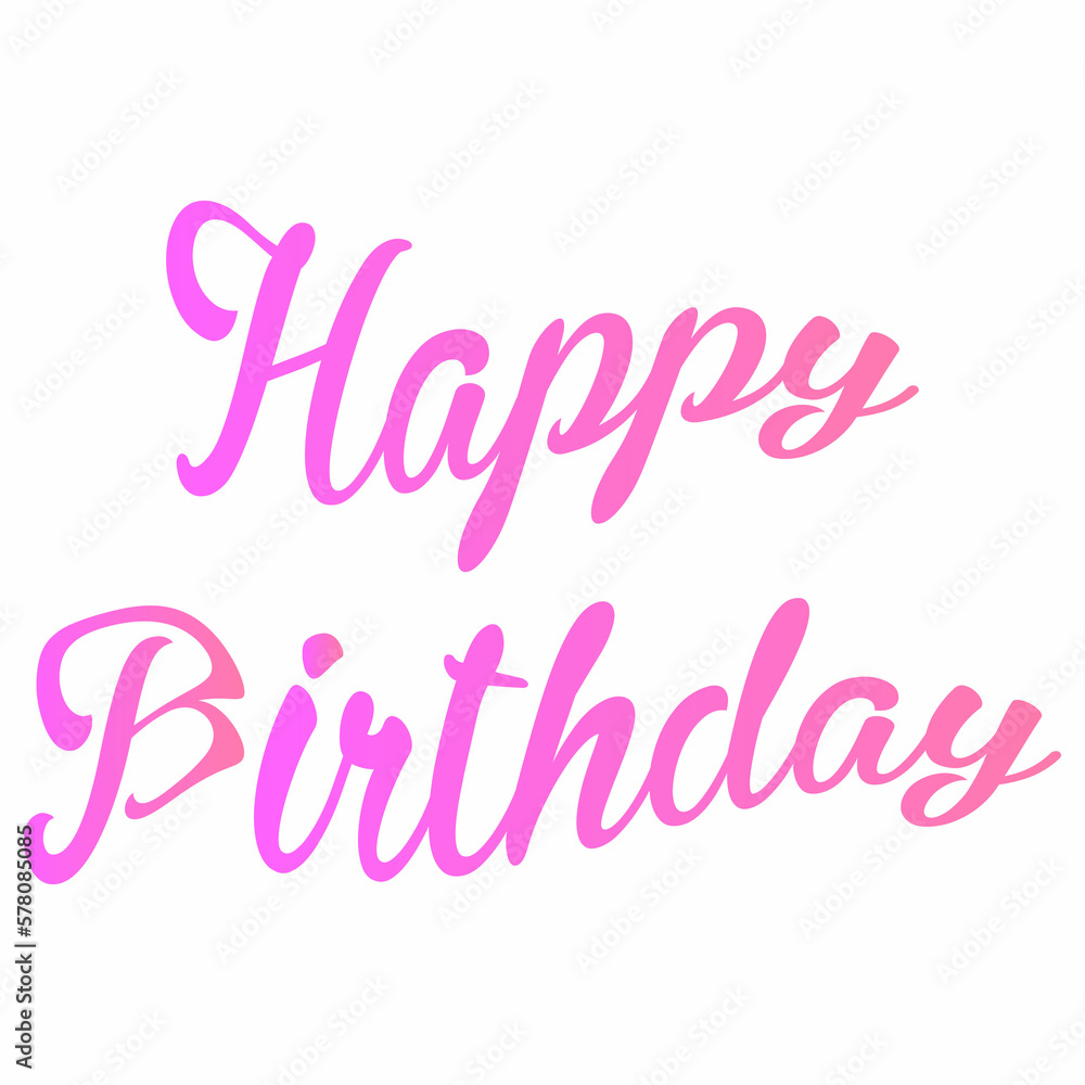 Pink happy birthday text on a white background.