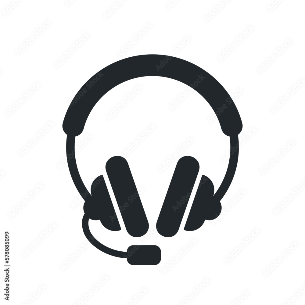 flat vector image on a white background, headphones icon with a microphone, support service or online consultation flat vector image on a white background, headphones icon with a microphone, support service or online consultation