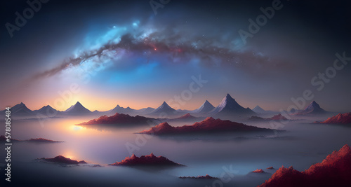 AI Digital Illustration Mystical Landscape With Cosmic Skies
