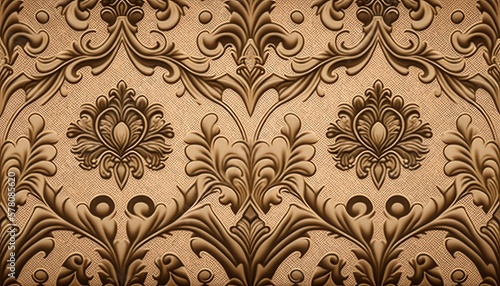 Seamless damask pattern textured light brown wallpaper created with generative AI technology