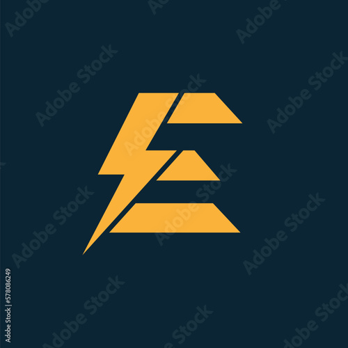 E Letter Logo With Lightning Thunder Bolt Vector Design. Electric Bolt Letter E Logo Vector Illustration.