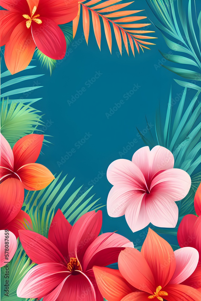 Tropical flowers vintage background with empty space for writing. Generative AI