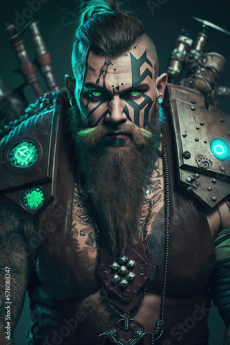 Neon Viking: A Cyberpunk Warrior in the Streets of Valhalla photo