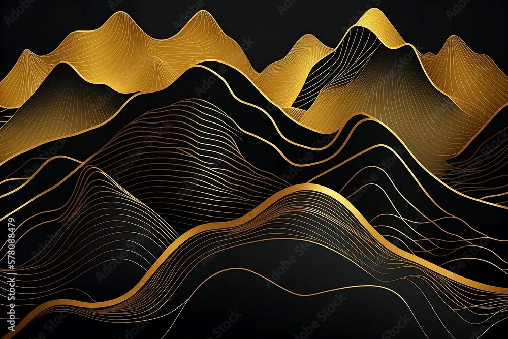 Golden mountain line art with Generative AI technology
