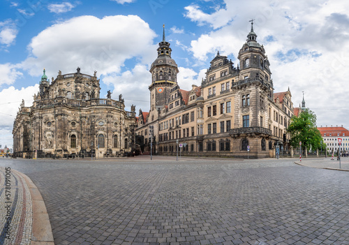 Panoramic view of Catholic Cathedral and Dresden Castle (Residenzschloss) - Dresden, Saxony, Germany