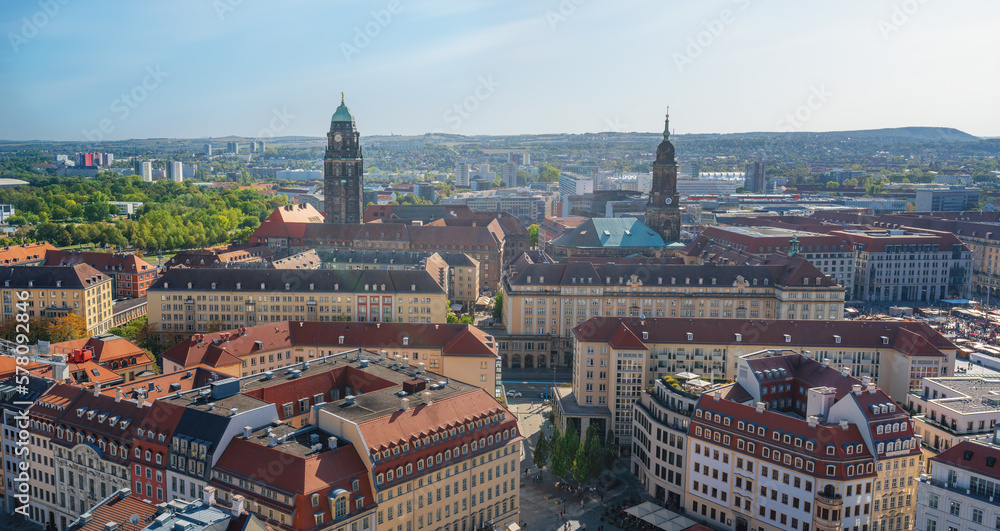Aerial view of Dresden New Town Hall and Kreuzkirche Church - Dresden, Saxony, Germany