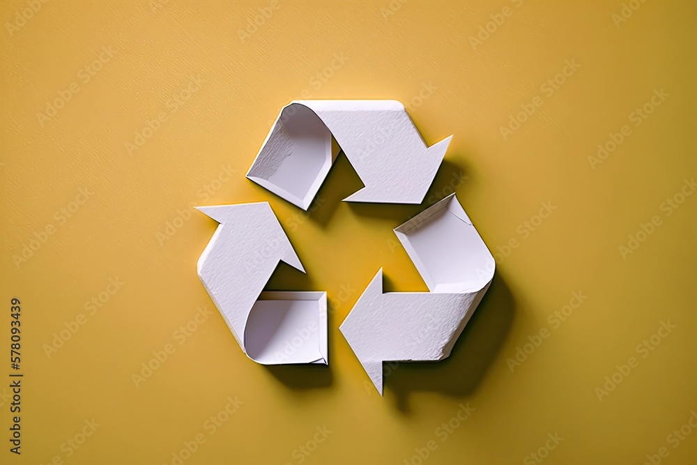 Recycling symbol on a yellow background, copyspace. Generative AI Recycling symbol on a yellow background, copyspace. Generative AI