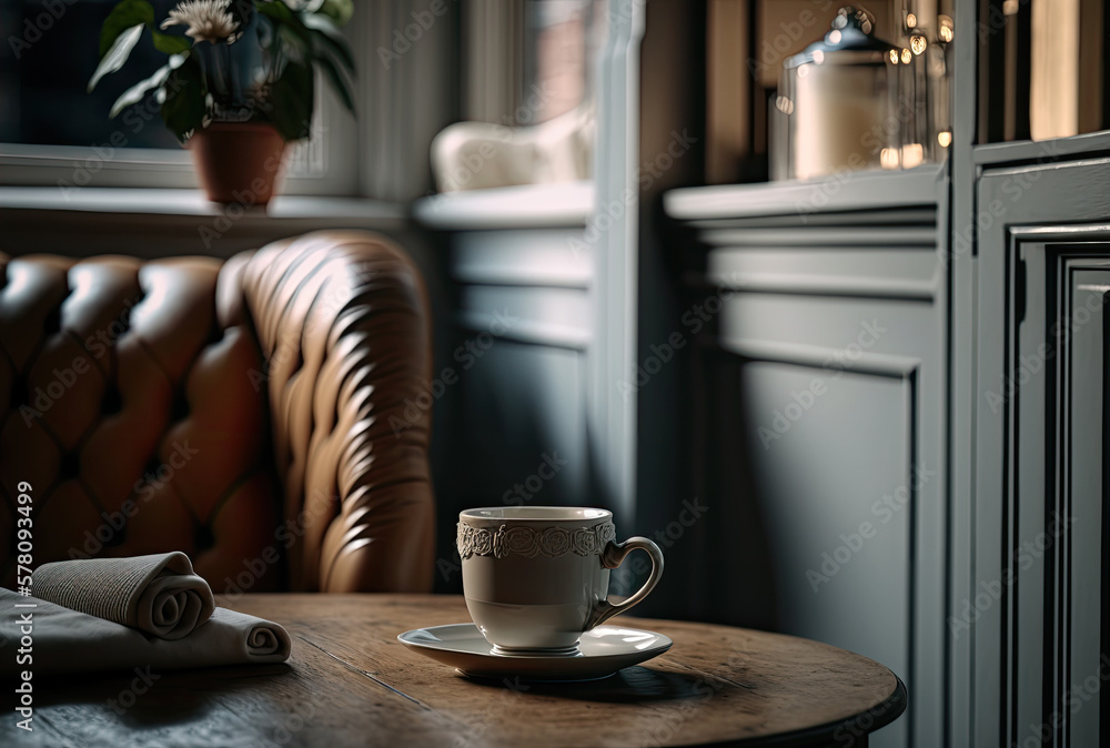 coffee on the table in a classic style room, Generative AI coffee on the table in a classic style room, Generative AI
