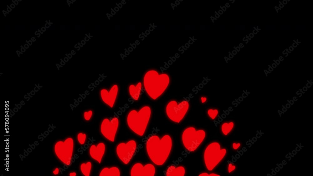 Animation of a many Likes on a black screen. Shining red hearts rise up and burst. Support of the blogger by the audience. The concept of a live broadcast in a social network. 4k with alpha. Animation of a many Likes on a black screen. Shining red hearts rise up and burst. Support of the blogger by the audience. The concept of a live broadcast in a social network. 4k with alpha.