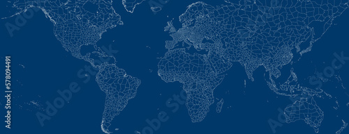 world map and its countries on blue background photo