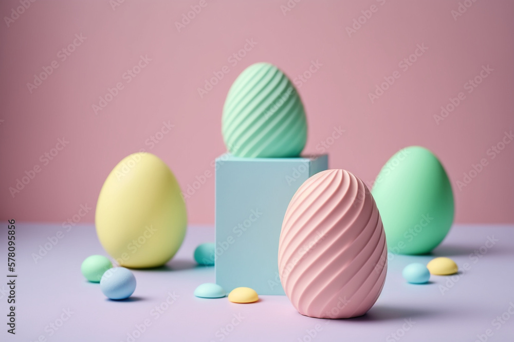 Easter eggs in pastel colors on a light background. Holiday greeting card. AI generated. Easter eggs in pastel colors on a light background. Holiday greeting card. AI generated.