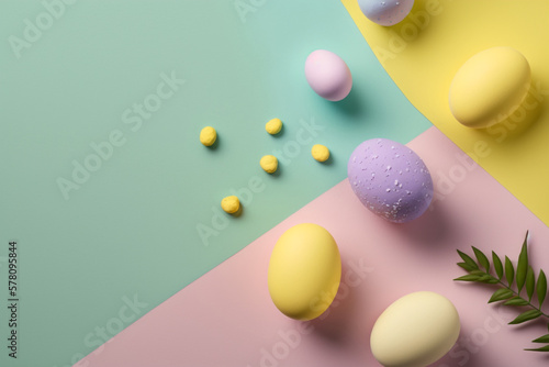 Light Easter background in pastel colors. Template for Design. Mock Up. AI generated. Copy space. AI generated.