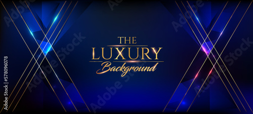 Blue Golden Side Corner Lines Frame Lines Award Background. Trophy on Luxury Background. Modern Abstract Design Template. LED Visual Motion Graphics. Wedding Invitation Poster. Certificate Design.