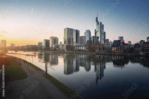 Frankfurt skyline and Main River at sunset - Frankfurt  Germany