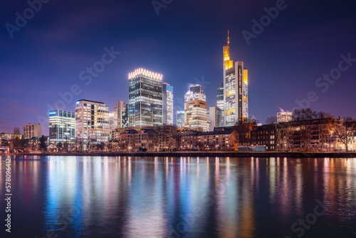 Illuminated Skyscrapers Frankfurt skyline at night - Frankfurt, Germany