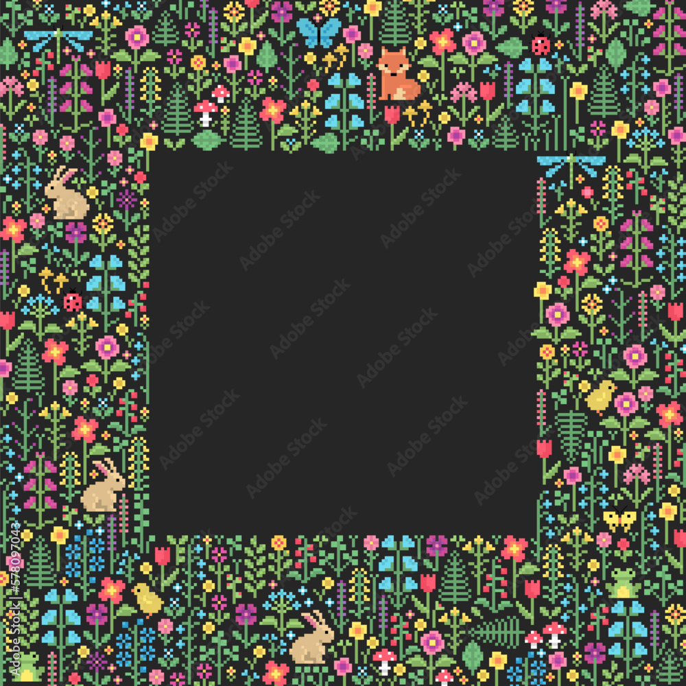 Spring square frame background with empty space for text in the middle ...