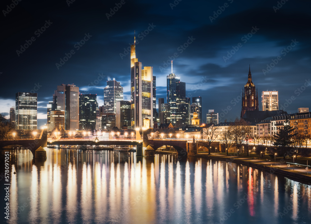 Frankfurt skyline at night - Frankfurt, Germany