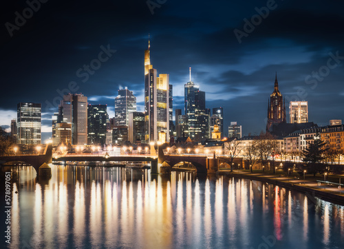 Frankfurt skyline at night - Frankfurt, Germany
