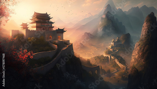 Leinwand Poster Chinese Smart City Concept, great chinese wall landscape