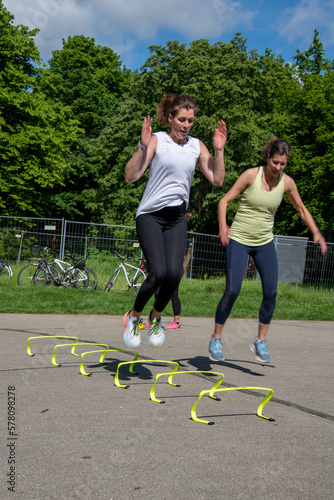 View of European women during a sport training outdoors