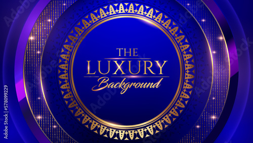 Blue Purple Golden Royal Awards Graphics Background. Center Round Circle ring Elegant Shine Modern Template. Luxury Premium Corporate Template. Abstract Certificate Banner Dynamic Crystal Design.