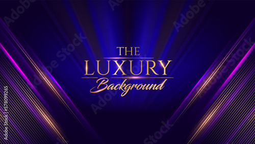 Modern Abstract dark blue background with diagonal glowing light effect. Vector illustration with trophy on stage. Blue Lights on curtain. Luxury Graphics. Award Background. Abstract Background. 