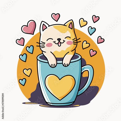 Cute cat with cup of coffee