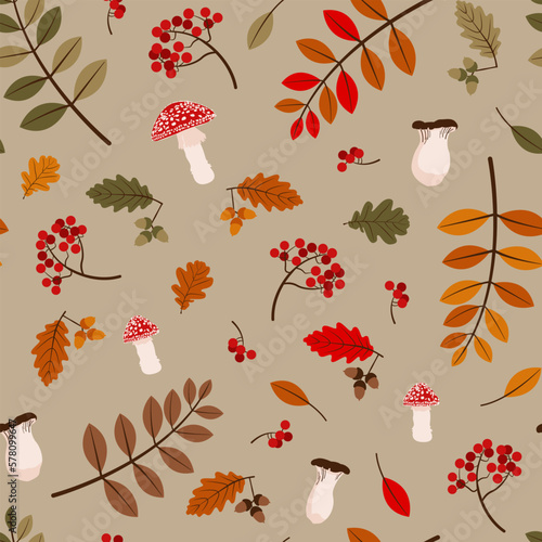 seamless pattern bright autumn berries