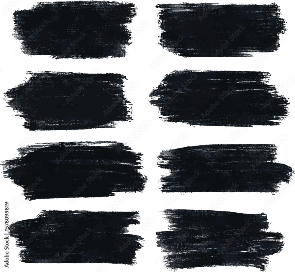 Set of different grunge black, ink paint brush strokes. Artistic design elements, grungy background vector illustration