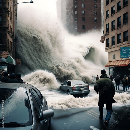 Tela Devastation Unleashed: Streets of New York Swallowed by a Gigantic Tsunami
