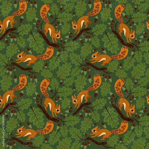 seamless pattern with forest squirrels