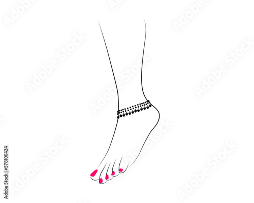 Beautiful Indian woman feet drawing with anklet and pink nail polish isolated on white background - vector illustrator photo