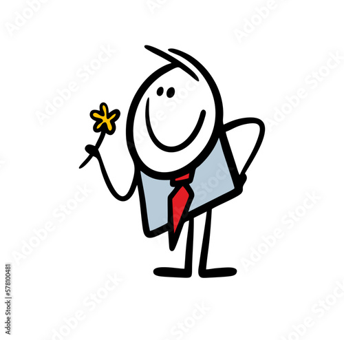 Cute office worker gives a flower to woman vector illustration.