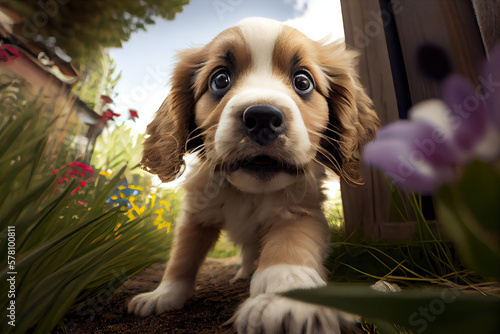 Hamiltonstovare puppy in the garden, Generative AI photo