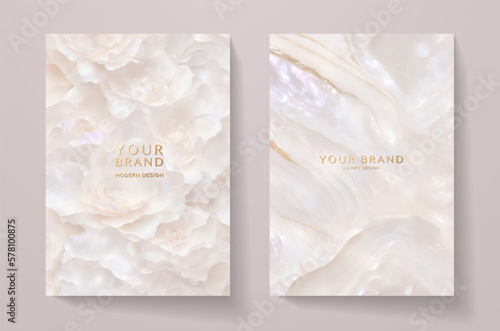 Foto Elegant invitation with beautiful pink flower pattern, luxury marble texture