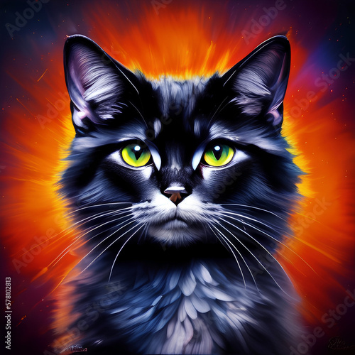 black cat portrait, created by AI
