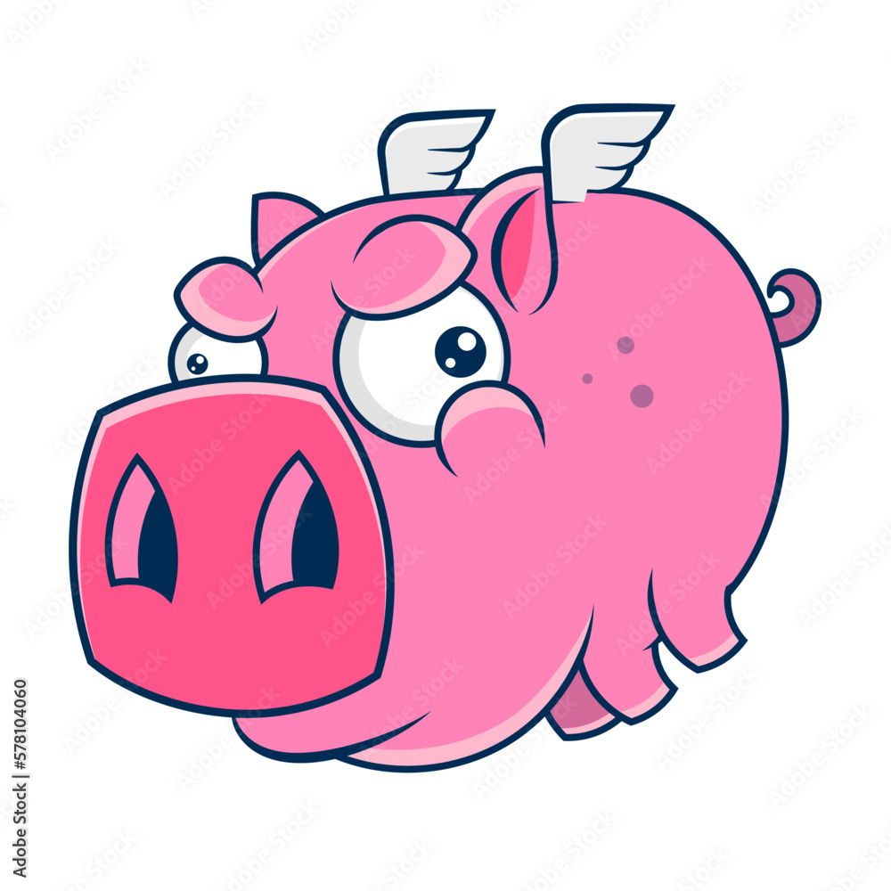 Fantasy doodle design template with pig with wings. Fantasy doodle design template with pig with wings.