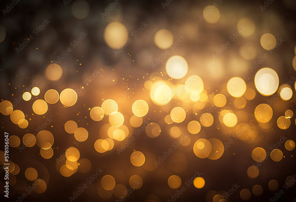 Fototapeta premium Ai-Generated Festive Christmas Scene with Glittering Gold Lights and Snowy Winter Decorations