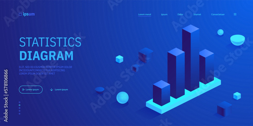 Bar graph icon in isometric view. Business charts, data graphics, statistics diagram, analysis growth progress. Vector illustration for visualization of presentation, report, infographics concept