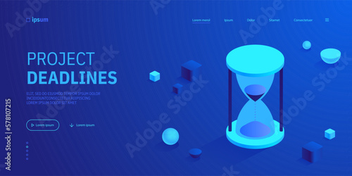 Sand hourglass icon. Time management, project deadlines, effective work organization, clock timer, office working time concept. Isometric vector illustration for visualization of business presentation