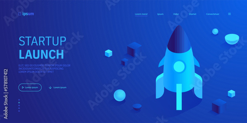 Rocket or spaceship icon. New startup launch, business expansion and development, innovation idea, success strategy concept. Isometric vector illustration for visualization of business presentation